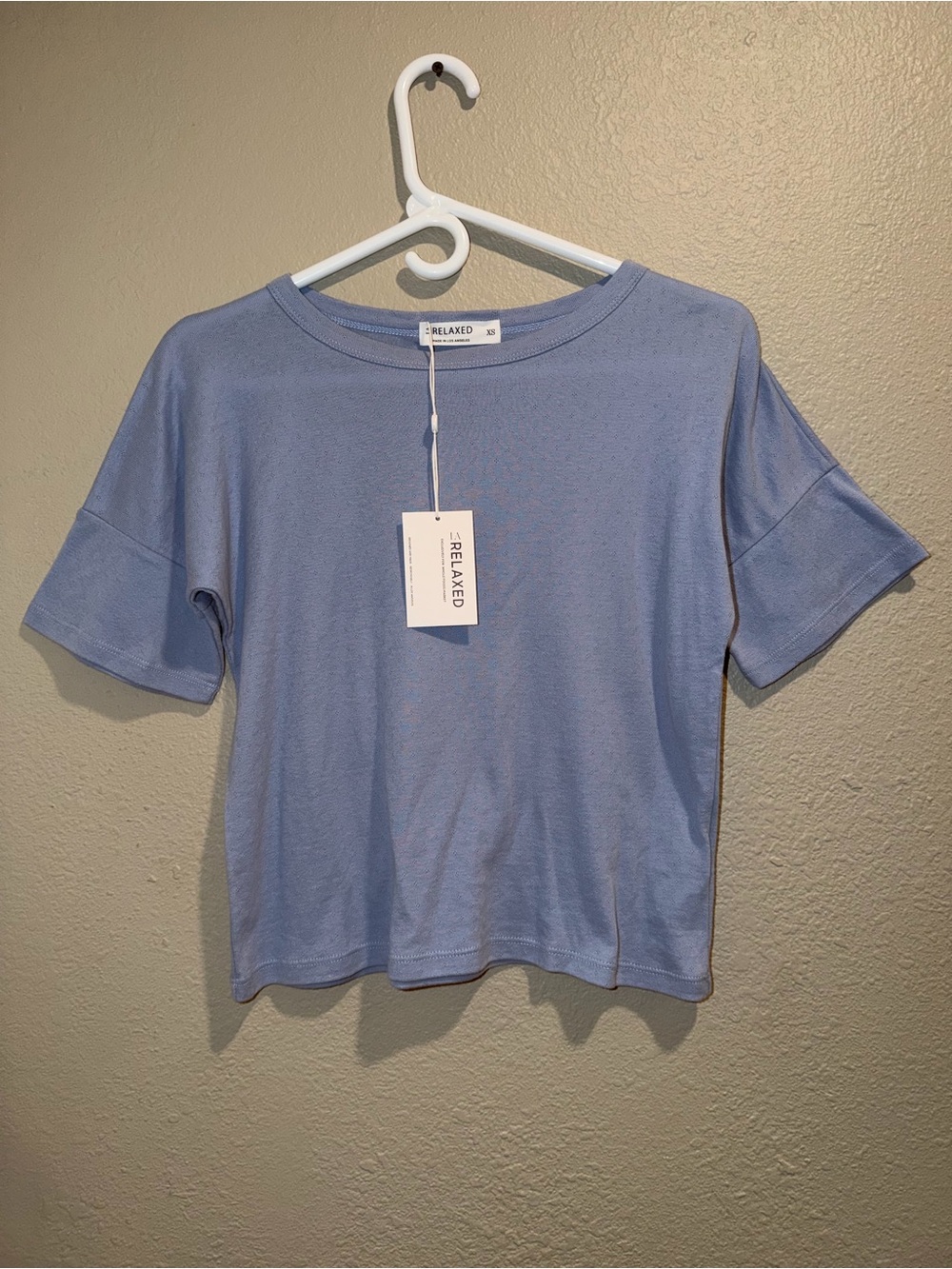 NWT Relaxed Pointelle Tee Shirt Light Blue Mist Size XS Organic Cotton